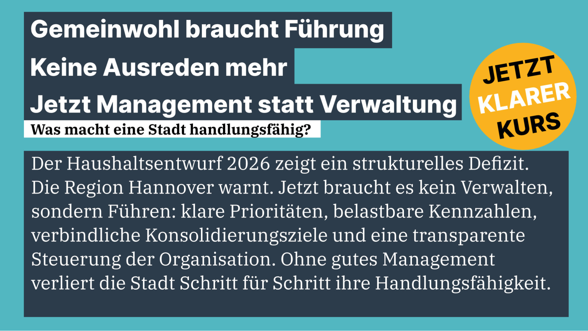 Haushalt 2026: Verantwortung braucht Steuerung