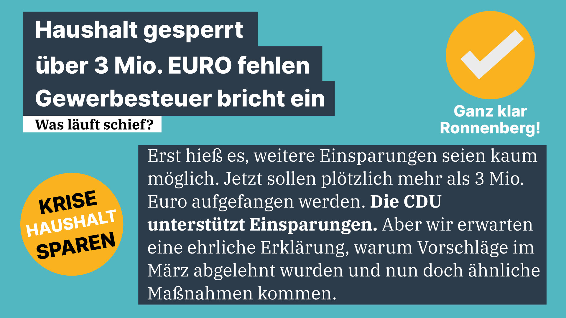 Haushaltssperre: CDU fordert ehrliche Aufarbeitung